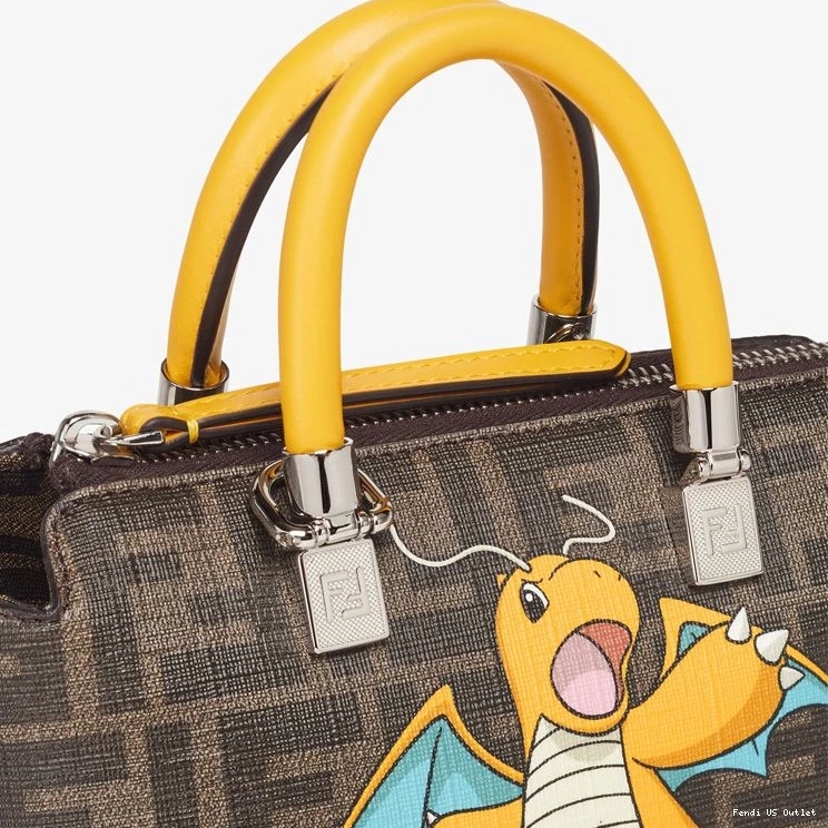 Vintage HOT By The Way Mini Dragon FF Fendi Brown In Fabric Boston Yellow Bag Pokmon Motif 0709